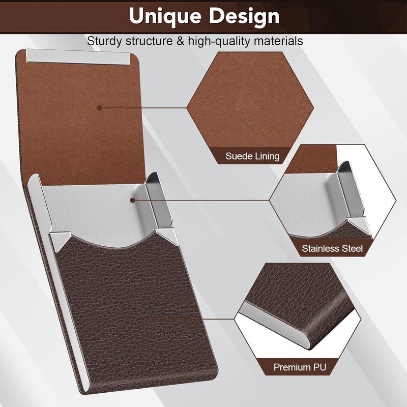 DMFLY Business Card Holder with Ultra Slim Design, Business Card Case with Premium PU Leather, Suit Pocket Metal Card Holder for Women/Men, Magnetic Closure Quick Access Cards - Image 4