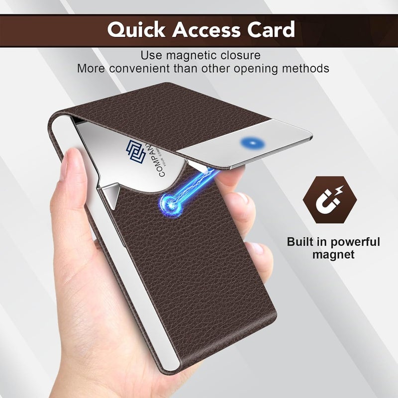 DMFLY Business Card Holder with Ultra Slim Design, Business Card Case with Premium PU Leather, Suit Pocket Metal Card Holder for Women/Men, Magnetic Closure Quick Access Cards - Image 5