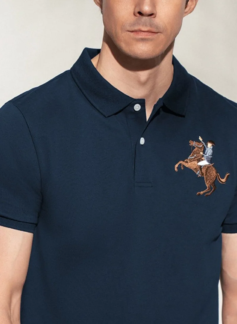 GIORDANO  Men’s Slim Fit Napoleon Embroidery Lycra Pique Polo for Men | Best Price UAE