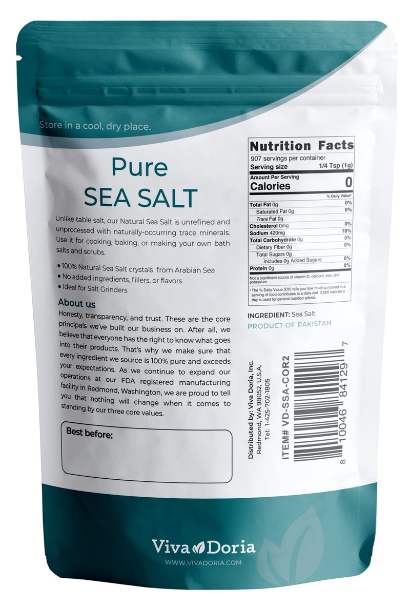 Viva Doria Pure Sea Salt, Coarse Grain, 2 lb | Ideal For Salt Grinders - Image 3