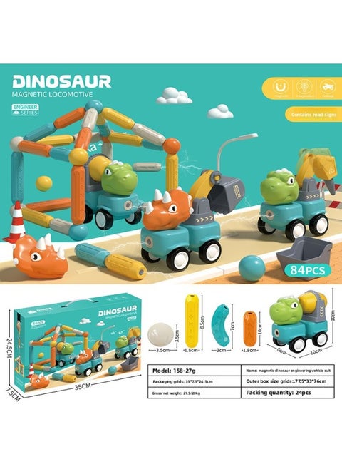 Magnetic Magnetic Suction Small Dinosaur Toy Boy Magnet Magnetic Stick Assembled Engineering Vehicle Dinosaur Model Toy-Color:Magnetic Dinosaur Engineering Vehicle 84pcs 24 Boxes/carton Minimum Batch