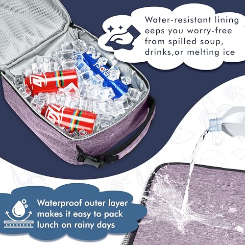 Tirrinia Insulated Kids Lunch Box Back to School, Portable Small Lunch Bag for Office Work Picnic, Reusable Compact Lunchbox Cooler Bag for Girls, Boys, Adults, Purple - Image 5