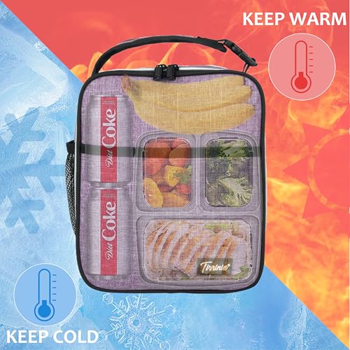Tirrinia Insulated Kids Lunch Box Back to School, Portable Small Lunch Bag for Office Work Picnic, Reusable Compact Lunchbox Cooler Bag for Girls, Boys, Adults, Purple - Image 2