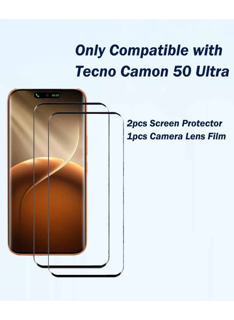 Yunpy [2+1 Packs] for Tecno Camon 50 Ultra Tempered Glass Screen Protector with Camera Lens Film, Including 2 Pack Front Glass and 1 Pack Camera Lens Film, 9H Hardness HD Clear Anti-Scratch Anti-Fingerprint Bubble-Free Case Friendly Screen Protector - Image 2