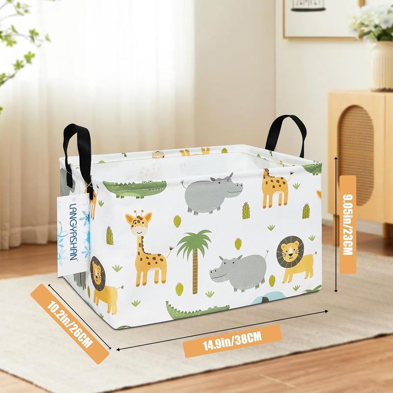 LANGYASHAN Rectangular Storage Bin Collapse Canvas Fabric Cartoon Storage Basket with Handles for Organizing Home Kitchen Boys and Girls Toys Office Closet Shelf Baskets (Rec animal) - Image 2