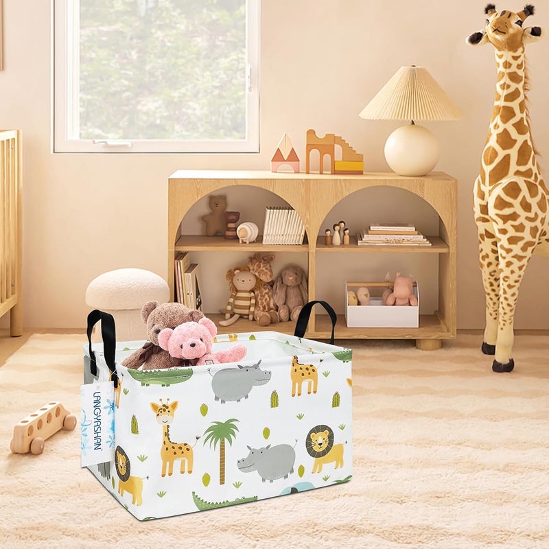 LANGYASHAN Rectangular Storage Bin Collapse Canvas Fabric Cartoon Storage Basket with Handles for Organizing Home Kitchen Boys and Girls Toys Office Closet Shelf Baskets (Rec animal) - Image 5
