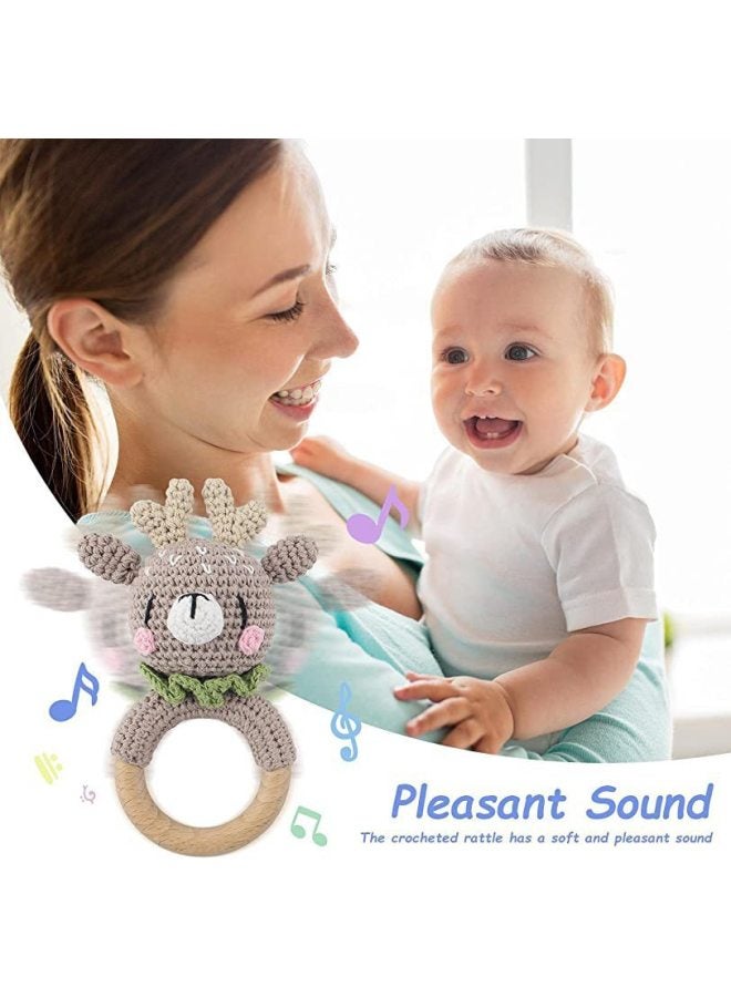 Baby Soothing Teething Toy Handmade Wooden Wool Yarn Hook Rattles Customizable Logo Baby Soothing Teether Toy Hand Shake Bell-Color:Pink Bear-Specifications:Rattle - Image 3