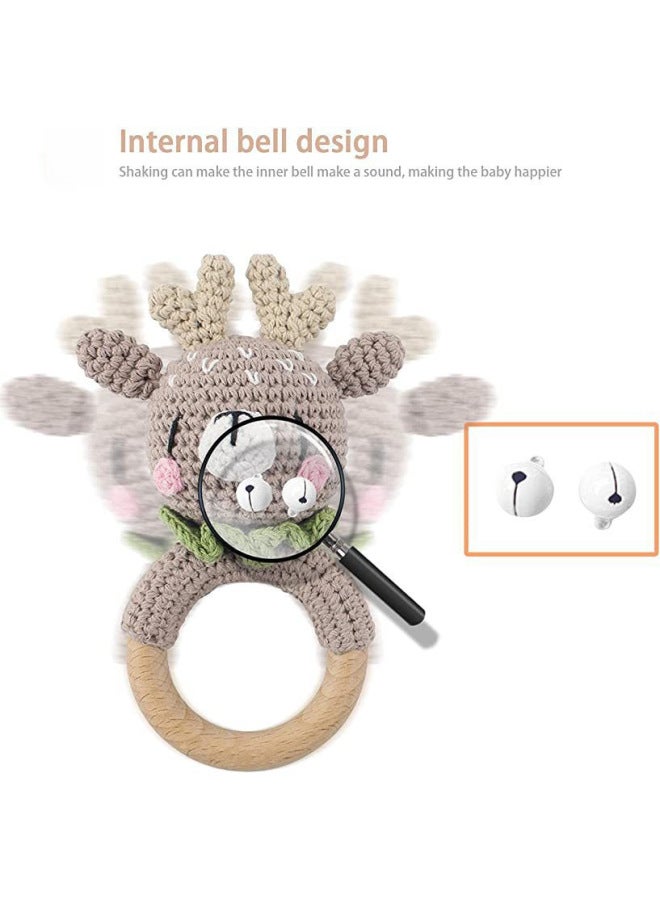 Baby Soothing Teething Toy Handmade Wooden Wool Yarn Hook Rattles Customizable Logo Baby Soothing Teether Toy Hand Shake Bell-Color:Pink Bear-Specifications:Rattle - Image 5