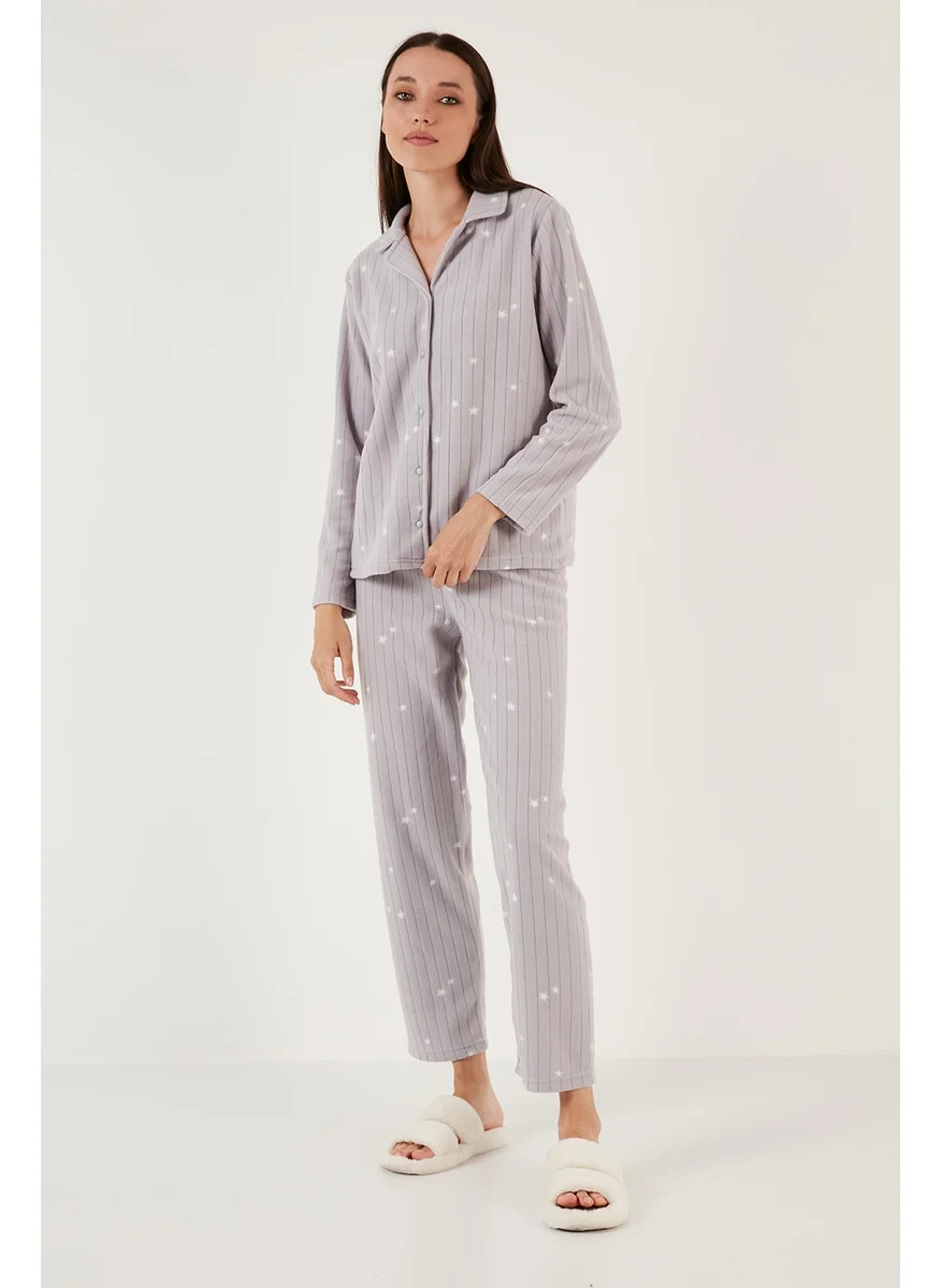 Lela Regular Fit Shirt Collar Front Buttoned Polar Fleece Pajama Set Women's Pajama Set 6571009W4