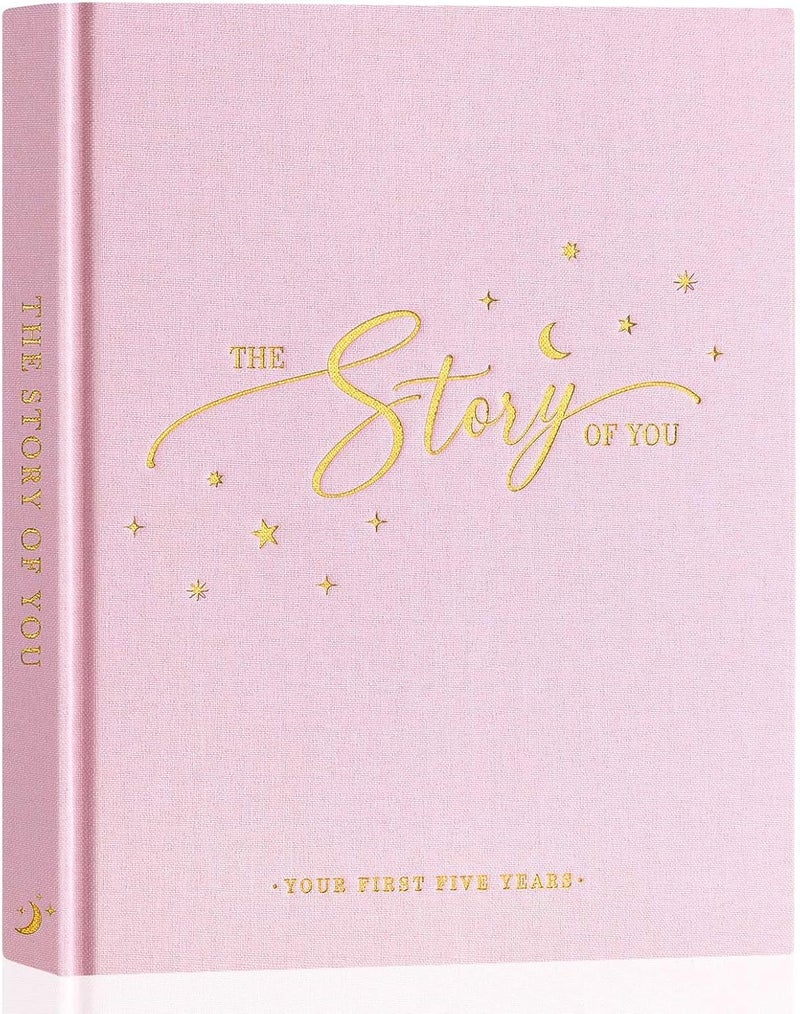 Lanpn Baby Memory Book  Linen Baby Book Memories Keepsake  The Story of You  Newborn Baby First 5 Year Journal Scrapbook Photo Book Milestone Album for Boy Girl New Parents Pink 154 Pages - Image 1