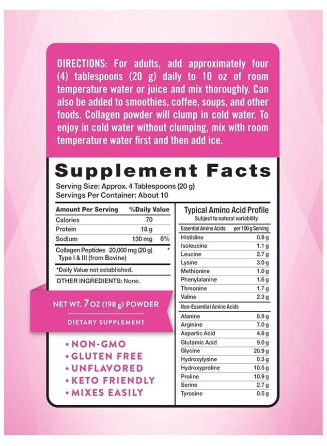 Nature's Truth Ultra Collagen Powder Unflavored 7 oz 198g Type I III Hydrolyzed Peptides Grass Fed Bovine Keto Non GMO Gluten Free 20g Per Serving - Image 2