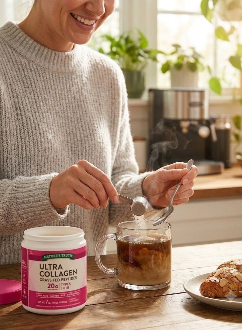 Nature's Truth Ultra Collagen Powder Unflavored 7 oz 198g Type I III Hydrolyzed Peptides Grass Fed Bovine Keto Non GMO Gluten Free 20g Per Serving - Image 4
