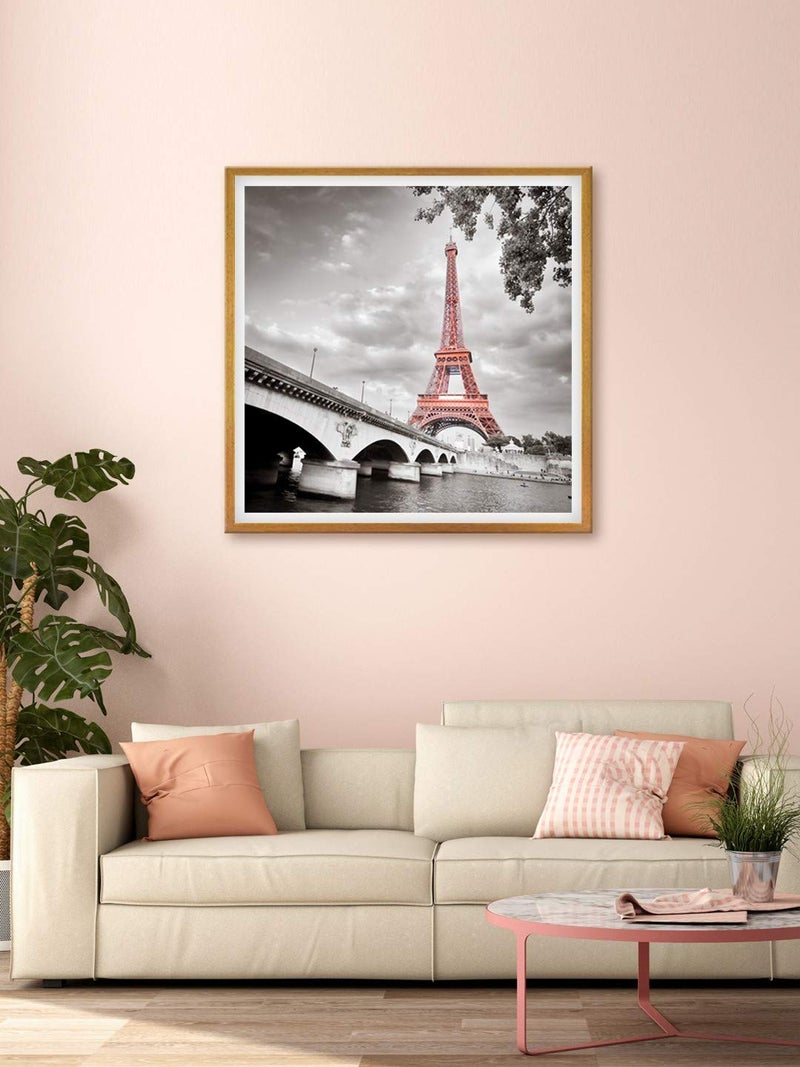 999STORE Fiber painting wall paintings with frame Canvas Painting Eiffel tower Set of 1 24X24 Inches Golden GOF2424205005 - Image 1