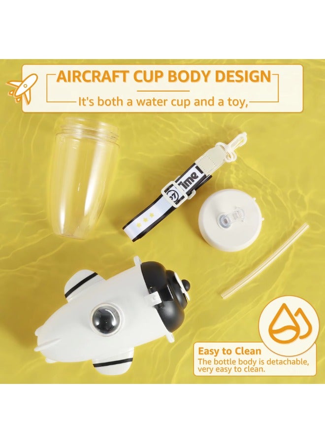 Twisoo Twisoo Plane Shape Kids Water Bottle with Straw - 500ml, Cute Reusable Drinking Bottle, Leak-Resistant, BPA-Free, Wide Mouth, with Strap and Stickers ( White ) - Image 4
