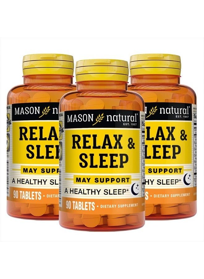 Mason Natural - Vitamins Relax & Sleep with A Herbal Formula That Contains Valerian Root & Passiflora Extract Tablets, 90 Count, Pack of 3 - Image 1