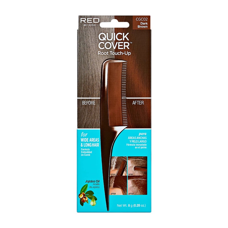 RED by Kiss Quick Cover Root Touch Up Comb Type Water-Resistant Temporary Gray Concealer Cover Up Brush for Hair and Beard (Brown) - Image 1