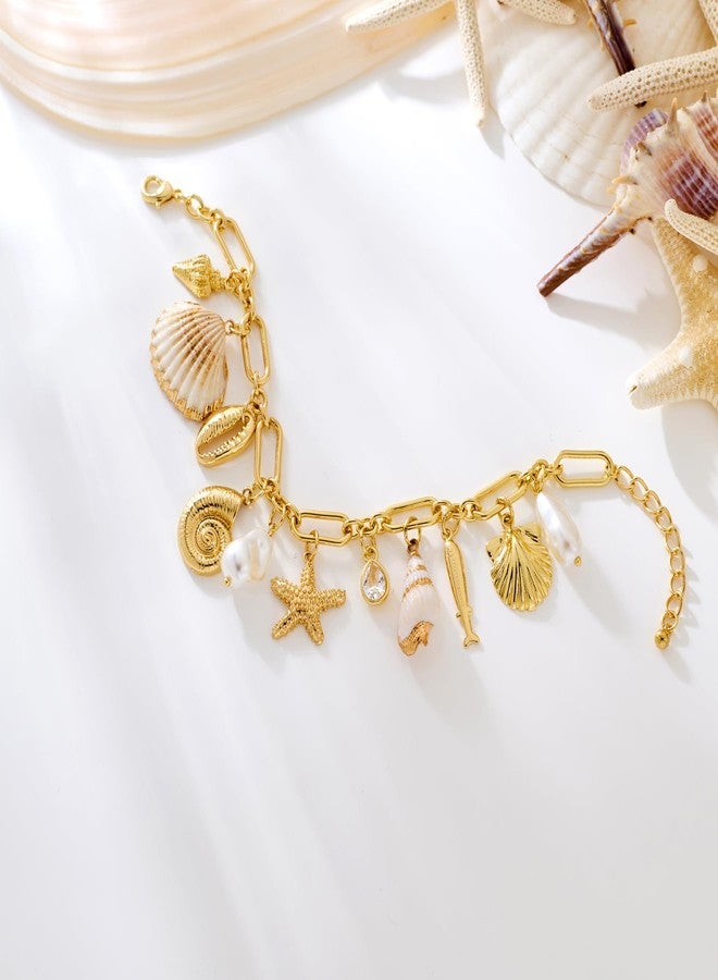 WOWORAMA Gold Ocean Shell Bracelet for Women Chunky Gold Seashell Starfish Charm Bracelet Adjustable Beach Mermaid Bracelets Jewelry - Image 3