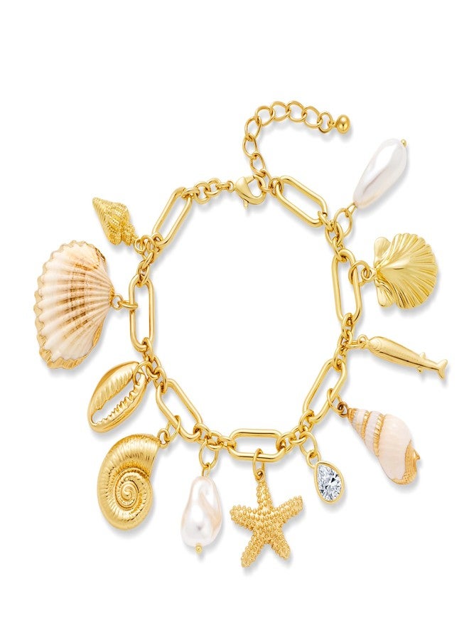 WOWORAMA Gold Ocean Shell Bracelet for Women Chunky Gold Seashell Starfish Charm Bracelet Adjustable Beach Mermaid Bracelets Jewelry - Image 1