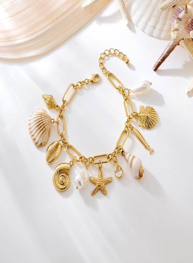 WOWORAMA Gold Ocean Shell Bracelet for Women Chunky Gold Seashell Starfish Charm Bracelet Adjustable Beach Mermaid Bracelets Jewelry - Image 5