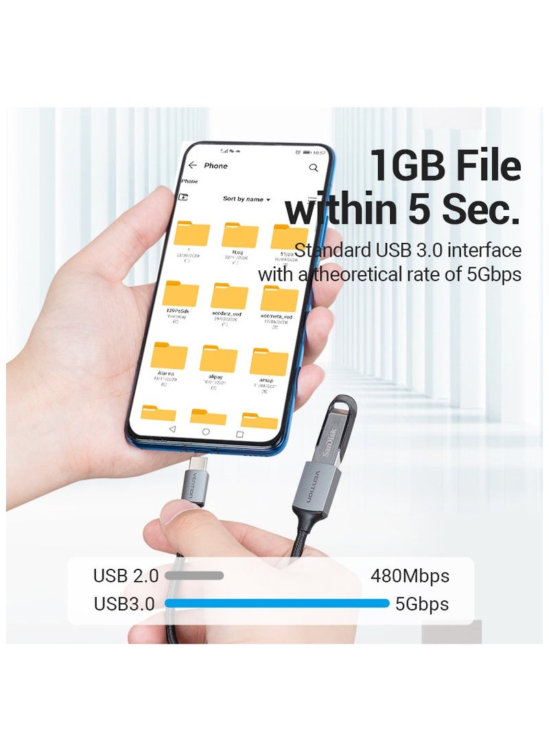 VENTION - Vention USB 3.0 C Male to A Female OTG Cable 0.15M Gray Aluminum Alloy Type - Image 1