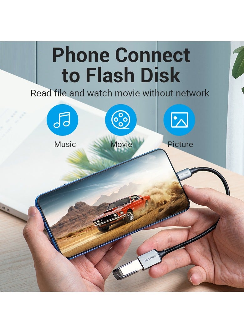 Vention USB 3.0 C Male to A Female OTG Cable 0.15M Gray Aluminum Alloy Type - Image 4