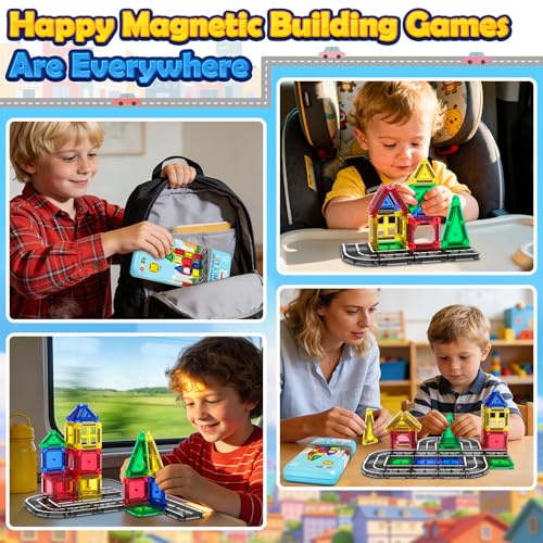 ORZbb Mini Magnetic Tiles Road with Case Toddler Travel Toys Trip Essentials Set Magnetic Building Blocks Toys for 3 4 5 Year Old Boys Girls Montessori Sensory Learning Easter Birthday Gifts - Image 5