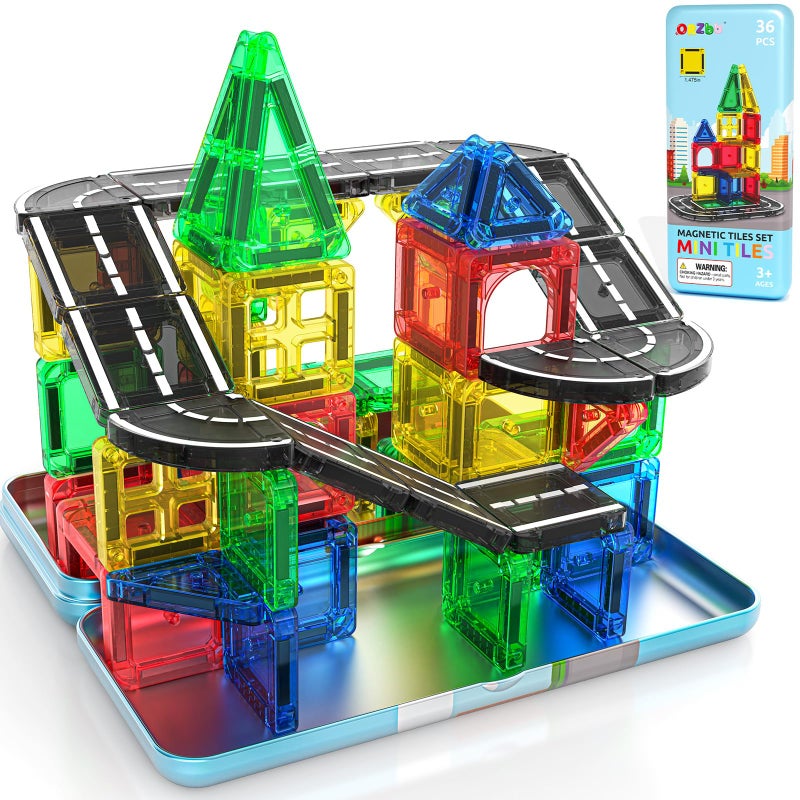 ORZbb Mini Magnetic Tiles Road with Case Toddler Travel Toys Trip Essentials Set Magnetic Building Blocks Toys for 3 4 5 Year Old Boys Girls Montessori Sensory Learning Easter Birthday Gifts - Image 3