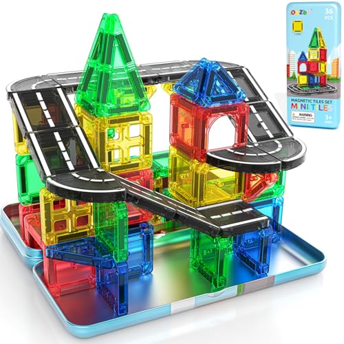 ORZbb Mini Magnetic Tiles Road with Case Toddler Travel Toys Trip Essentials Set Magnetic Building Blocks Toys for 3 4 5 Year Old Boys Girls Montessori Sensory Learning Easter Birthday Gifts - Image 1