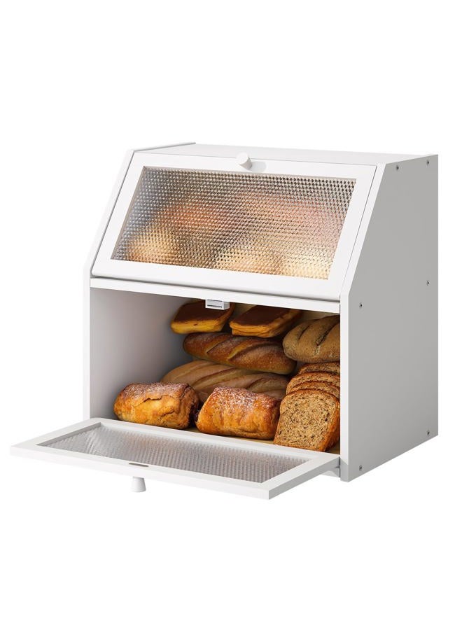 STDDRE Bread Box for Kitchen Countertop Bin Double Layer Bread Box Storage Container Extra Large Capacity with Diamond Pattern Windows (White, Extra Large) - Image 1