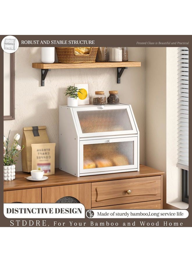 STDDRE Bread Box for Kitchen Countertop Bin Double Layer Bread Box Storage Container Extra Large Capacity with Diamond Pattern Windows (White, Extra Large) - Image 2