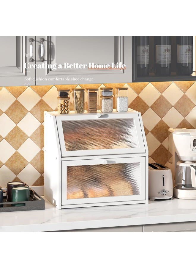 STDDRE Bread Box for Kitchen Countertop Bin Double Layer Bread Box Storage Container Extra Large Capacity with Diamond Pattern Windows (White, Extra Large) - Image 3