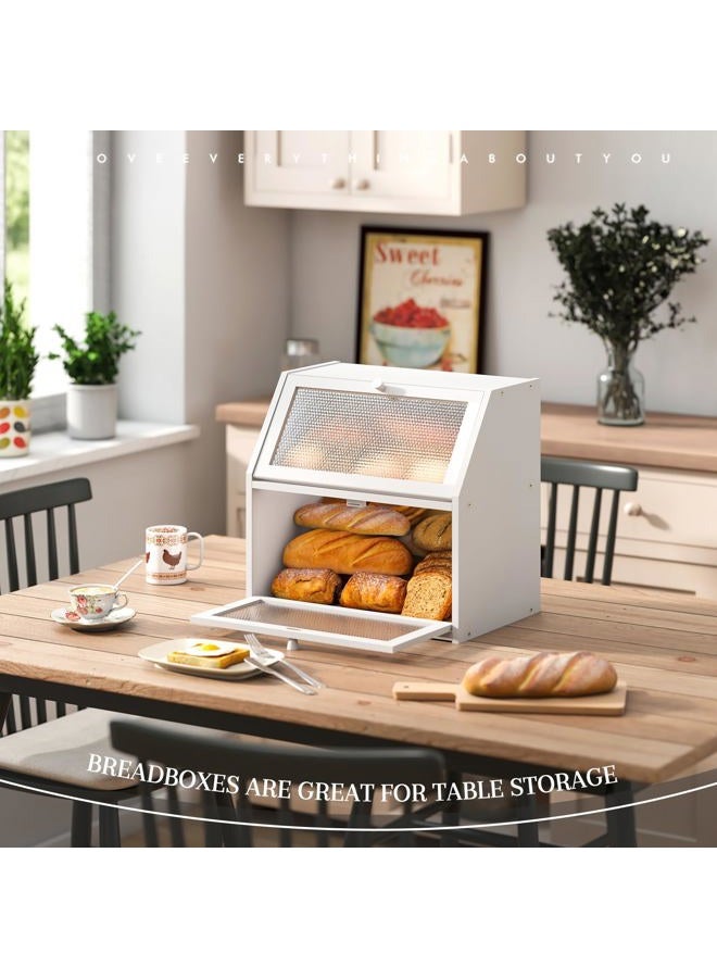 STDDRE Bread Box for Kitchen Countertop Bin Double Layer Bread Box Storage Container Extra Large Capacity with Diamond Pattern Windows (White, Extra Large) - Image 5