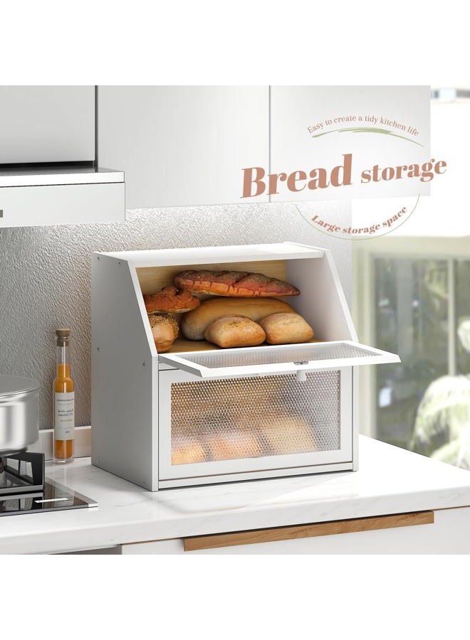 STDDRE Bread Box for Kitchen Countertop Bin Double Layer Bread Box Storage Container Extra Large Capacity with Diamond Pattern Windows (White, Extra Large) - Image 4