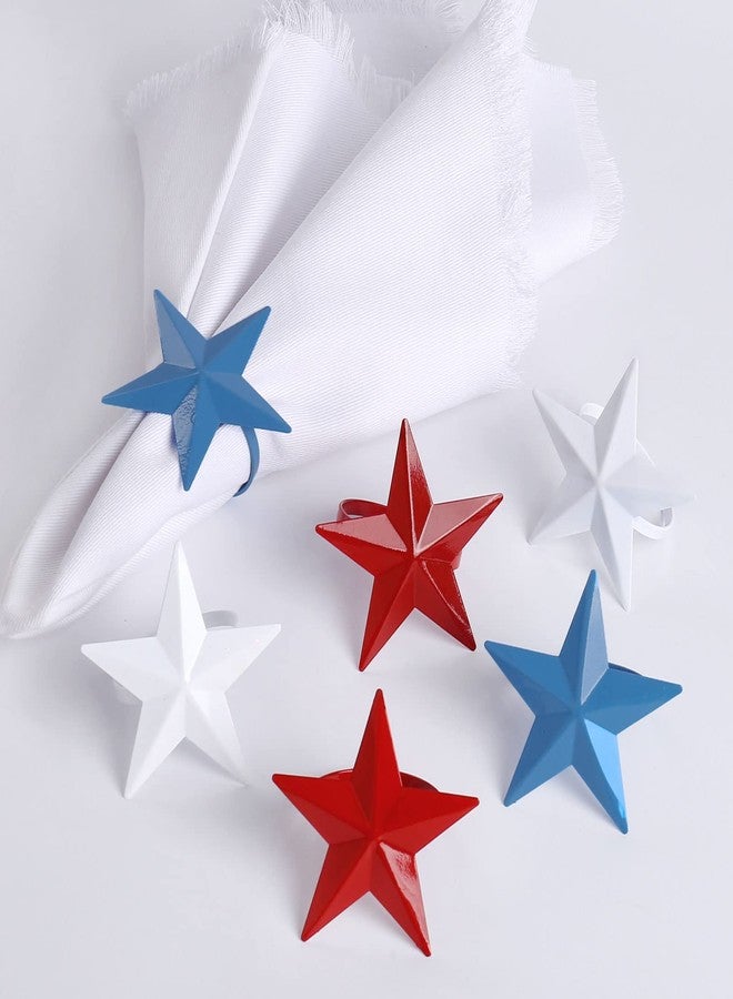 Wonlex Patriotic Napkin Rings Set of 6, Star Napkin Ring Holders for Independence Day, Flag Day Serviette Buckle Holder, 4th of July Party Decorations (Star) - Image 1