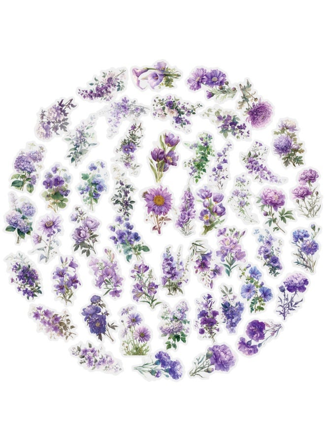 50pcs Purple Flower Stickers for Scrapbooking Waterproof Transparent Floral Botanical Sticker for Journaling Crafts Art Projects Glass Potion Bottles - Image 1
