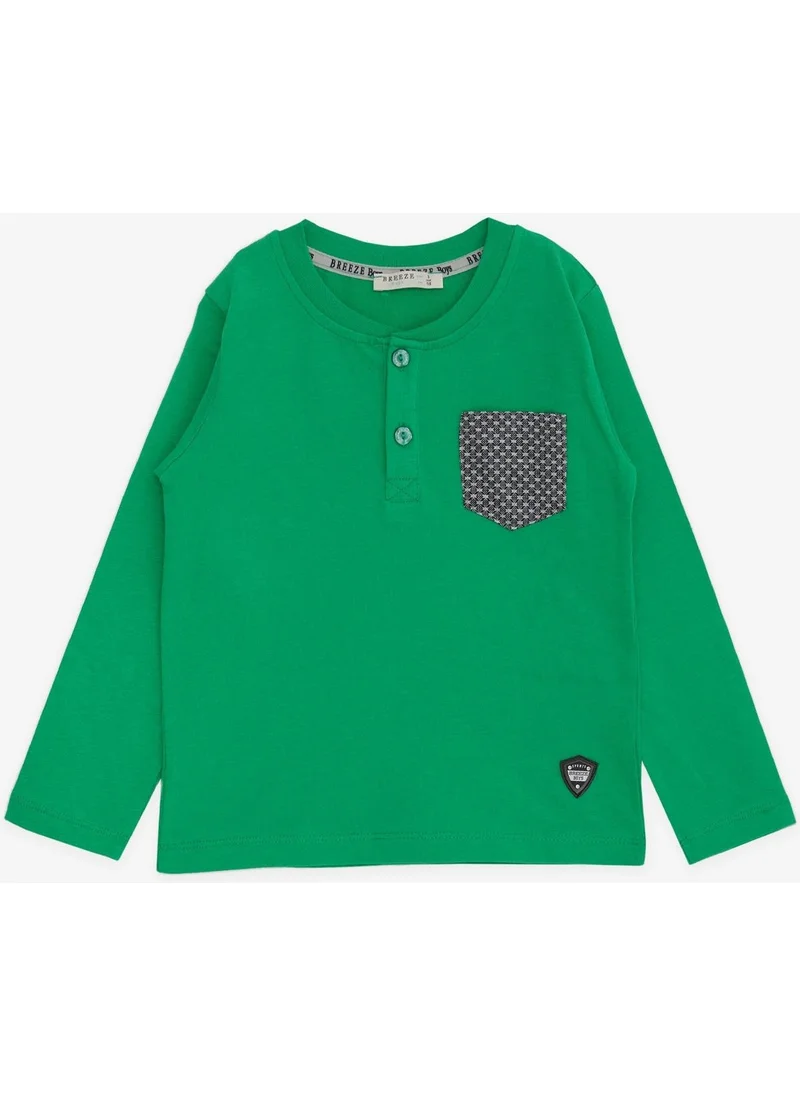 Breeze Baby Boy Long Sleeve T-Shirt with Pockets Buttons Embroidered 9 Months-3 Years, Green