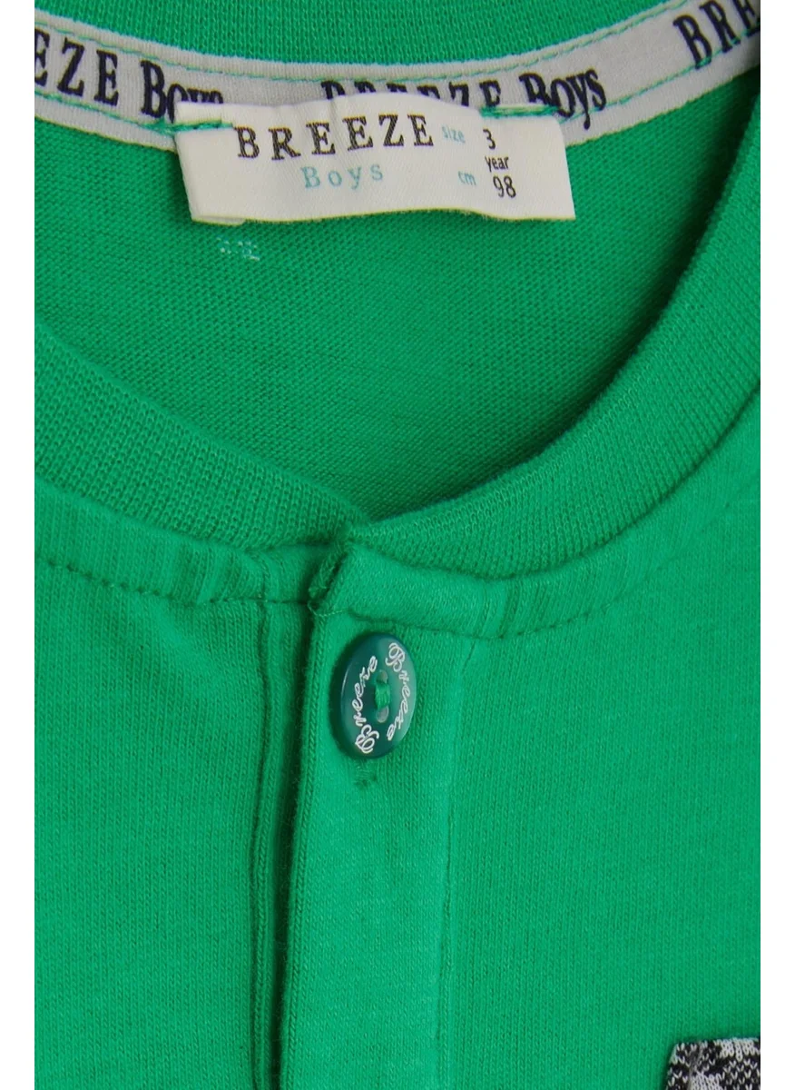 Breeze Baby Boy Long Sleeve T-Shirt with Pockets Buttons Embroidered 9 Months-3 Years, Green