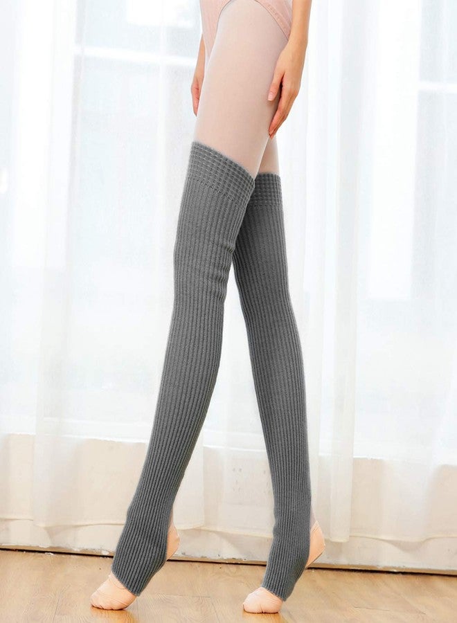 توز هوم جوارب تدفئة الساق الطويلة من توز هوم للنساء، جوارب تصل إلى الفخذ والركبة مناسبة للباليه والبيلاتس والرقص واليوغا، جوارب تدفئة الساق الشتوية المترهلة باللونين الأسود والرمادي، زوجان - Image 4