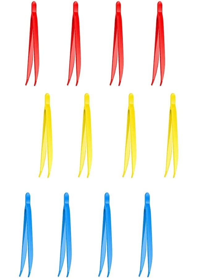 RORANIC 12 Count Plastic Tweezers for Kids,Science Nature Observation Tools for Students Spring Outing (Yellow Blue and Red) - Image 1