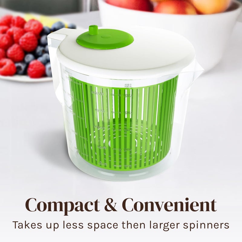 Cooler Kitchen Small Salad Spinner - Mini Lettuce Spinner and Dryer with Measuring Cup Bowl - Compact Veggie & Fruit Washer, Salad Dryer Spinner - Dishwasher Safe, BPA-Free - Image 4