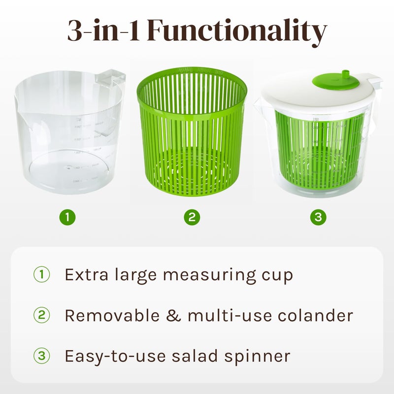 Cooler Kitchen Small Salad Spinner - Mini Lettuce Spinner and Dryer with Measuring Cup Bowl - Compact Veggie & Fruit Washer, Salad Dryer Spinner - Dishwasher Safe, BPA-Free - Image 5