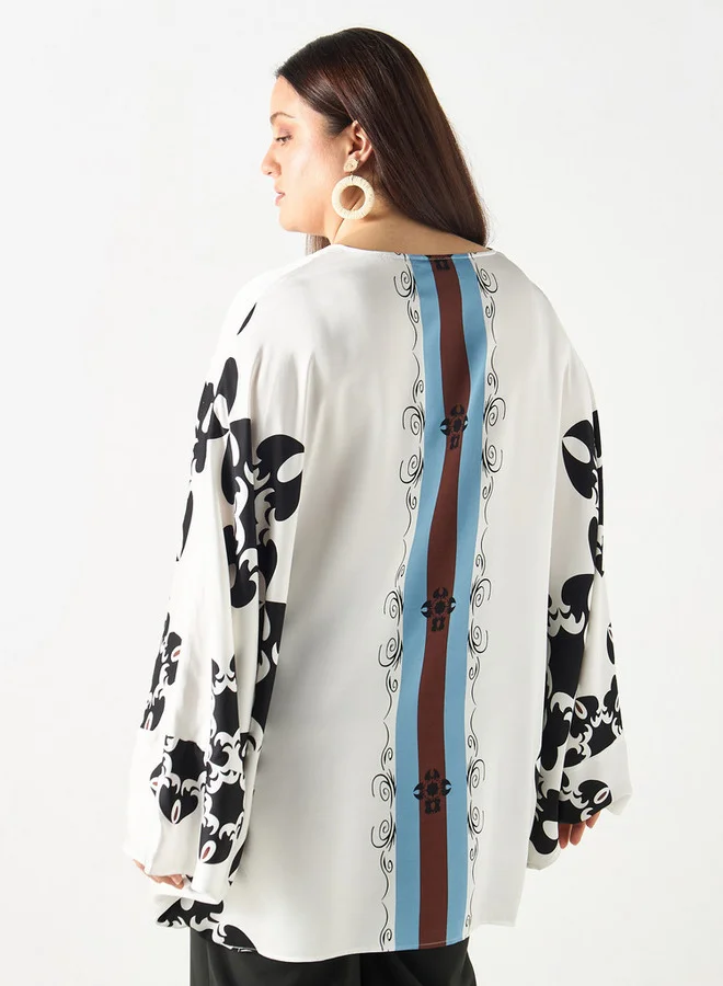  أولا بوبكن بلوزة كيمونو بطبعات وبمقاس كبير