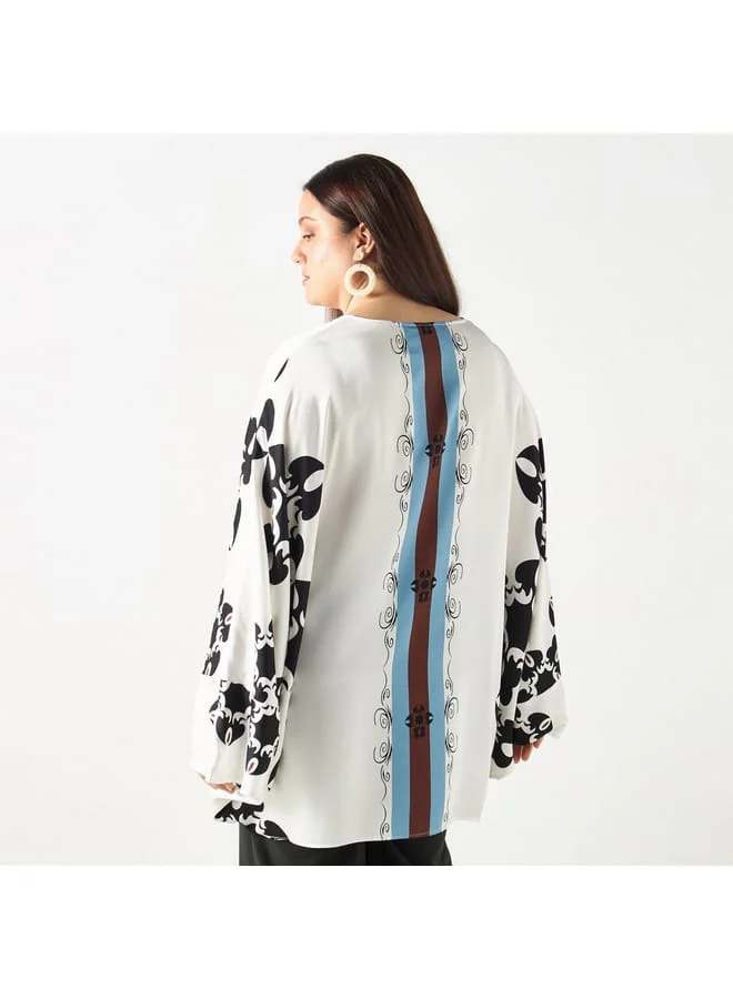 Ulla Popken Plus Size Ulla Popken Printed Kimono Top