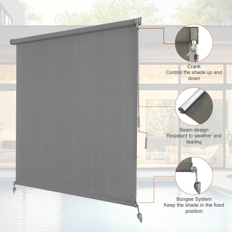AOSKY Roller Shades for Outdoor Patio, Cordless Roll Up Outdoor Blinds Shades, Porch Blinds Cloth for Pergola Balcony Backyard, 48" W x 72" H, Grey - Image 2