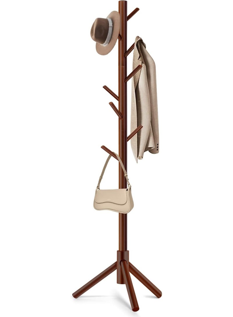 حامل معاطف، حامل معاطف قائم بذاته مع 8 خطافات و3 رفوف معاطف شجرة قابلة للتعديل الحجم لغرفة النوم، والممر، والمدخل، والمكتب، للقبعات، والمعاطف، والأوشحة، وحقائب اليد (جوز) - Image 1