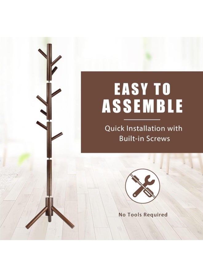 حامل معاطف، حامل معاطف قائم بذاته مع 8 خطافات و3 رفوف معاطف شجرة قابلة للتعديل الحجم لغرفة النوم، والممر، والمدخل، والمكتب، للقبعات، والمعاطف، والأوشحة، وحقائب اليد (جوز) - Image 5