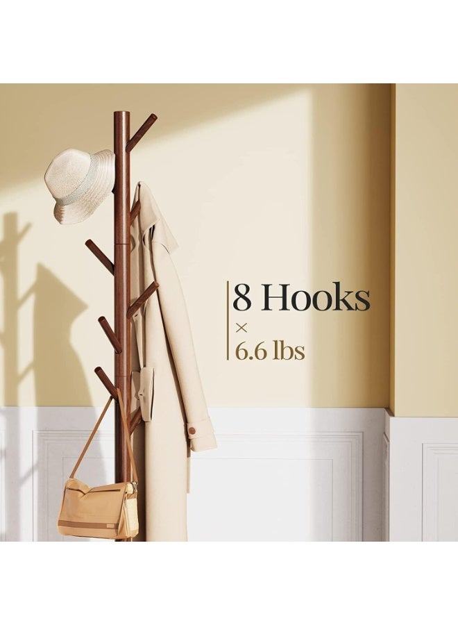 حامل معاطف، حامل معاطف قائم بذاته مع 8 خطافات و3 رفوف معاطف شجرة قابلة للتعديل الحجم لغرفة النوم، والممر، والمدخل، والمكتب، للقبعات، والمعاطف، والأوشحة، وحقائب اليد (جوز) - Image 4