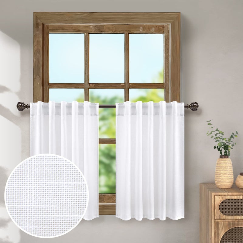 Pitalk White Kitchen Curtains 36 Inch Length Set of 2 Panels Half Windows Back Tab Pocket Cafe Curtains Small Tier Curtains Semi Sheer Short Farmhouse Curtains for Bathroom Closet French Door 52 x 36 In Long - Image 1