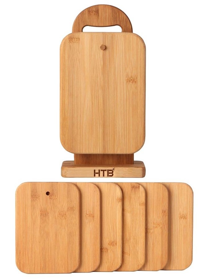 HTB Bamboo Cutting Board Set for Kitchen,Small Cutting Boards with Holder,Serving Boards for Sandwich Cheese Meal Breakfast - Image 1