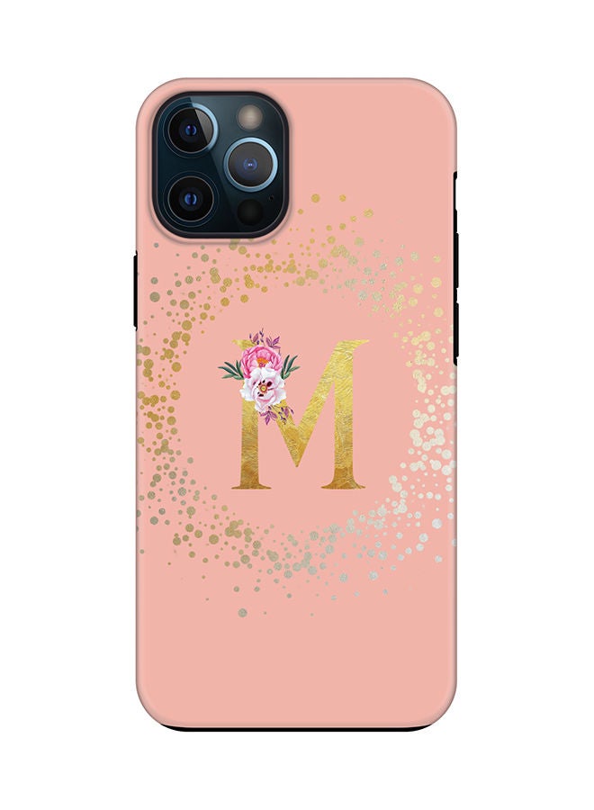 Stylizedd Monogram Tough Cover for Apple iPhone 12 Pro Case Custom Initials Letter Floral Pattern Tough Pro Dual Layer hybrid PC inner TPU protection Alphabet- M (Rose Pink) - Image 1